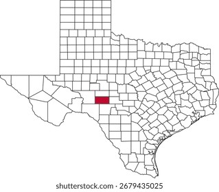 A vector map of Texas highlighting Sutton County. Ideal for geographical studies, regional reports, and data visualization projects.

