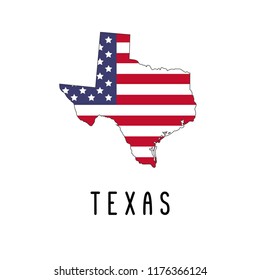 Vector map of Texas painted in the colors American flag. Silhouette or borders of USA state. Isolated vector illustration