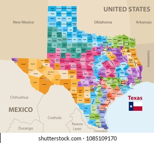 vector map of Texas's congressional districts. High detailed political map of Texas showing counties formations