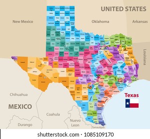 vector map of Texas's congressional districts(2013-2023). High detailed political map of Texas showing counties formations