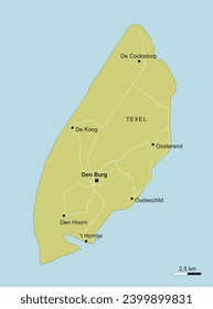 vector map of Texel Netherlands with important cities and roads island geography cartography