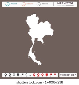 Vector map of Thailand Brown background and pins icon.