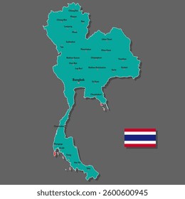 Vector map of Thailand with names of cities and with borders city