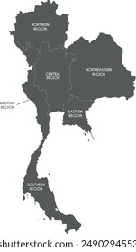 Vector map of Thailand with regions or territories and administrative divisions. Editable and clearly labeled layers.