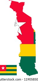 Vector map of Togo with flag. Isolated, white background