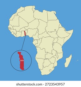 Mapa vetorial do Togo, ilustração silhueta de mapa vetorial isolado no mapa da África. Estado do continente africano