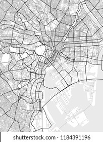 Vector map of Tokyo in black and white, city map simple style