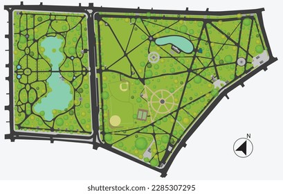 Vector map or top view from Boston Common. Sometimes erroneously referred to as the Boston Commons, this is a central public park in downtown Boston, Massachusett. 