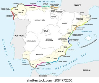 Vector map of tourist coasts of Spain 