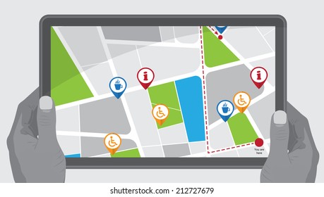 Vector map with tourist's pins