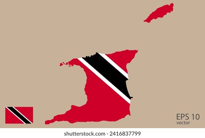 Mapa de vectores de Trinidad y Tobago. Diseño vectorial aislado en fondo gris.	
