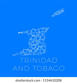 vector map of trinidad and tobago filled with white circles of different sizes and degrees of transparency on blue background