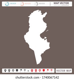 Vector map of Tunisia Brown background and pins icon.