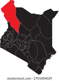 Mapa de Vector del condado de Turkana en el mapa de Kenia
