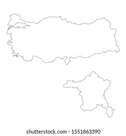 Vector map Turkey and Ankara. Country and capital. Isolated vector Illustration. Outline. EPS 10 Illustration.