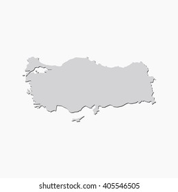 Vector map Turkey. Gray Isolated vector Illustration. On Grey background. With shadow. EPS 10 Illustration.