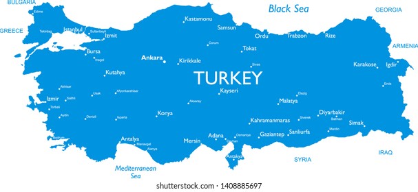Vector map of Turkey | Outline detailed map with city names
