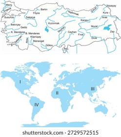 Vektorkarte der Türkei mit den wichtigsten Flüssen und Wasserstraßen.
Ideal für Unterrichtsmaterialien, Geographiekurse, Lehrbücher, Präsentationen und Infografiken.
Vollständig bearbeitbare und skalierbare Vektorgrafik.