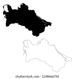 Vector map Turkmenistan. Isolated vector Illustration. Outline and vector. Black on White background. EPS 10 Illustration.