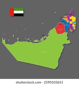 Vector map of UAE with names of cities and with borders city