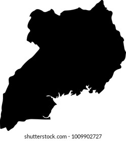Vector map Uganda. Black mask. Isolated, white background. 