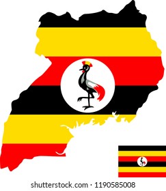 Vector map of Uganda with flag. Isolated, white background
