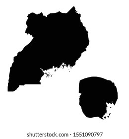 Vector map Uganda and Kampala. Country and capital. Isolated vector Illustration. Black on White background. EPS 10 Illustration.