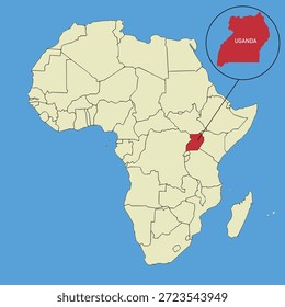Mapa vetorial de Uganda, ilustração silhueta de mapa vetorial isolado no mapa de África. Estado do continente africano
