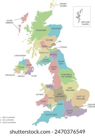 Vector map of UK with administrative divisions. Editable and clearly labeled layers.