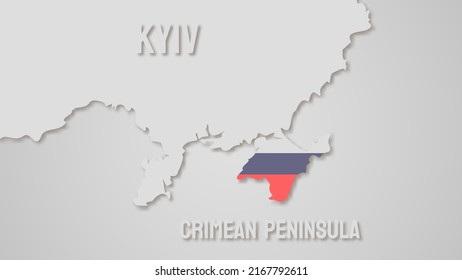 Vector map of Ukraine with Crimea marked as russian territory. Outlines of the ukrainian border. Crimean peninsula.