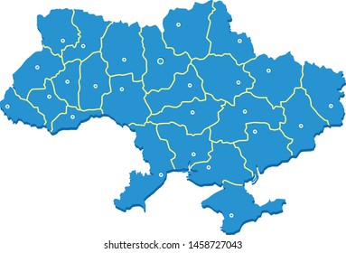 Vector map of Ukraine, divided into regions (states)