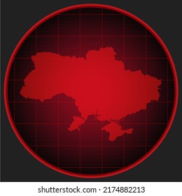 Vektorgrafik Ukraine auf dem Radarschirm. Template Europe Land für Muster, Bericht, Hintergrund. Konzeption des Staates Ukraine für Nachrichten, Infografik. Kontaktkarte für Ihr Design, Illustration