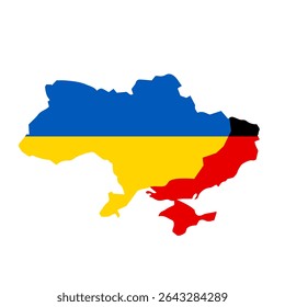 Vector map of Ukraine and territories occupied by Russia. State flag. Flat vector illustration.