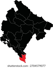 Mapa vetorial do município de Ulcinj no mapa de Montenegro