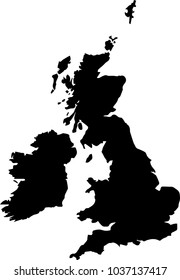 Vector map of the United Kingdom. Black mask. Isolated, white background. 