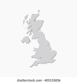 Vector map United Kingdom. Gray Isolated vector Illustration. On Grey background. With shadow. EPS 10 Illustration.