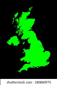 Vector map of United Kingdom.  Great Britain vector map isolated on black background.