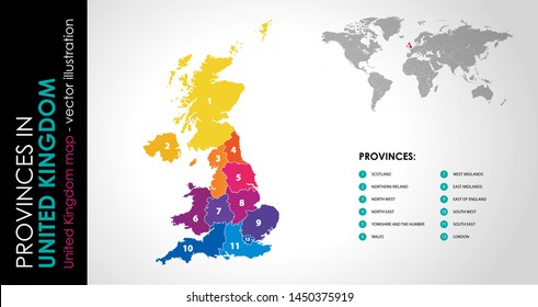 Vector map of United Kingdom and provinces COLOR svg