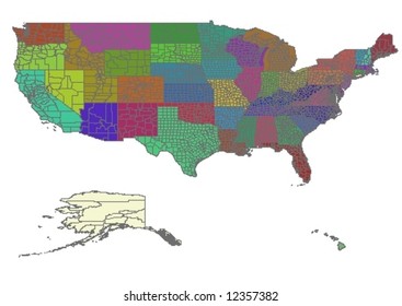 Vector map of United States with all counties