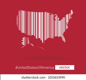 Vector map of the United States of America with creative bar code style