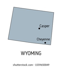 vector map - United States of America. Map with state boundaries and city names. Wyoming vector map silhouette
