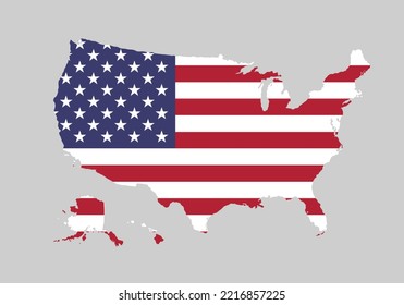 Vector map of united states of america with flag in background.