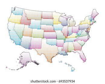 Vector map of the United States of America with Halftone Pattern