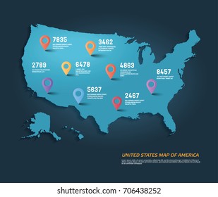 Vector Map Of United States Of America With Infographic Elements.