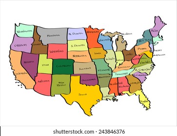 Vector Map of the United States  Hand drawn illustration sketch.