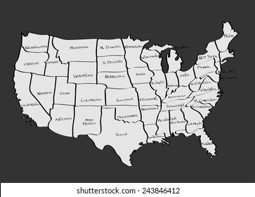 Vector Map Of The United States  Hand Drawn Illustration Sketch.