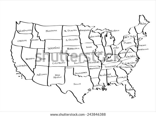 Vector Map United States Hand Drawn Stock Vector Royalty Free