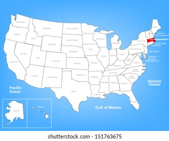 Vector Map of the United States Highlighting the State of Massachusetts; Illustrator 8