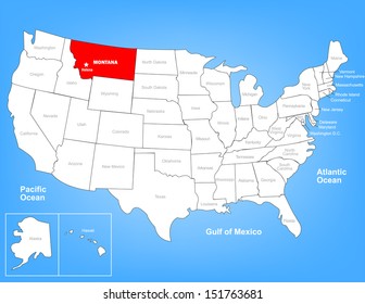 Vector Map of the United States Highlighting the State of Montana; Illustrator 8