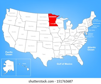 Vector Map of the United States Highlighting the State of Minnesota; Illustrator 8